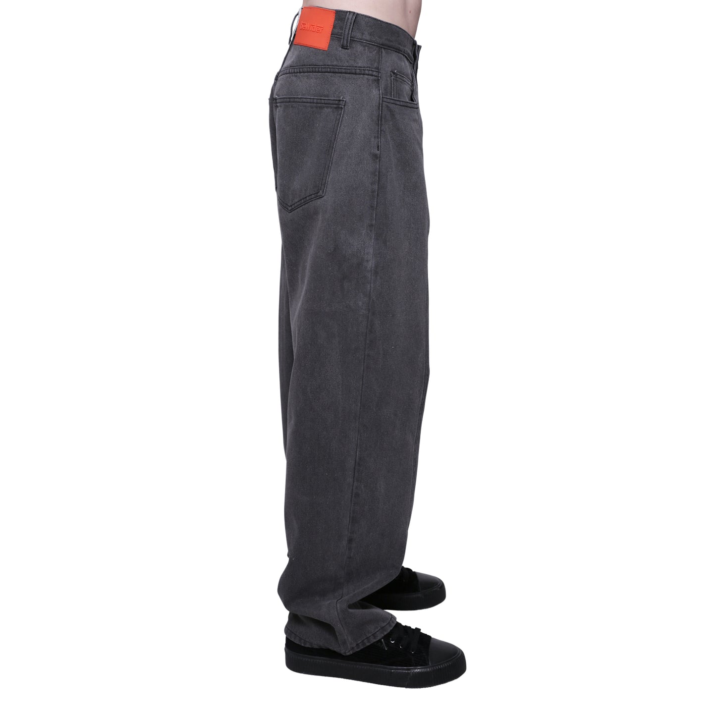 Super loose, Dark grey denim with a front cut