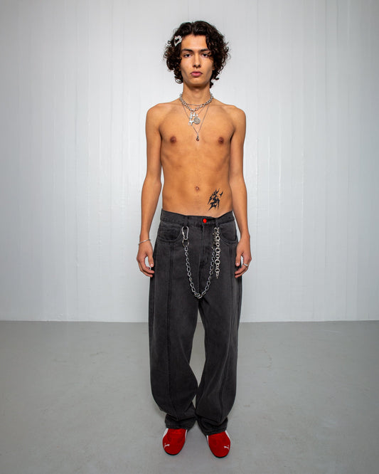 SUPER LOOSE, DARK GREY DENIM WITH FRONT CUT