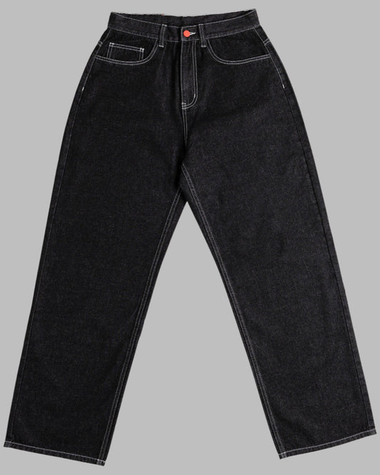SUPER LOOSE BLACK WASHED DENIM/WHITE STICHING